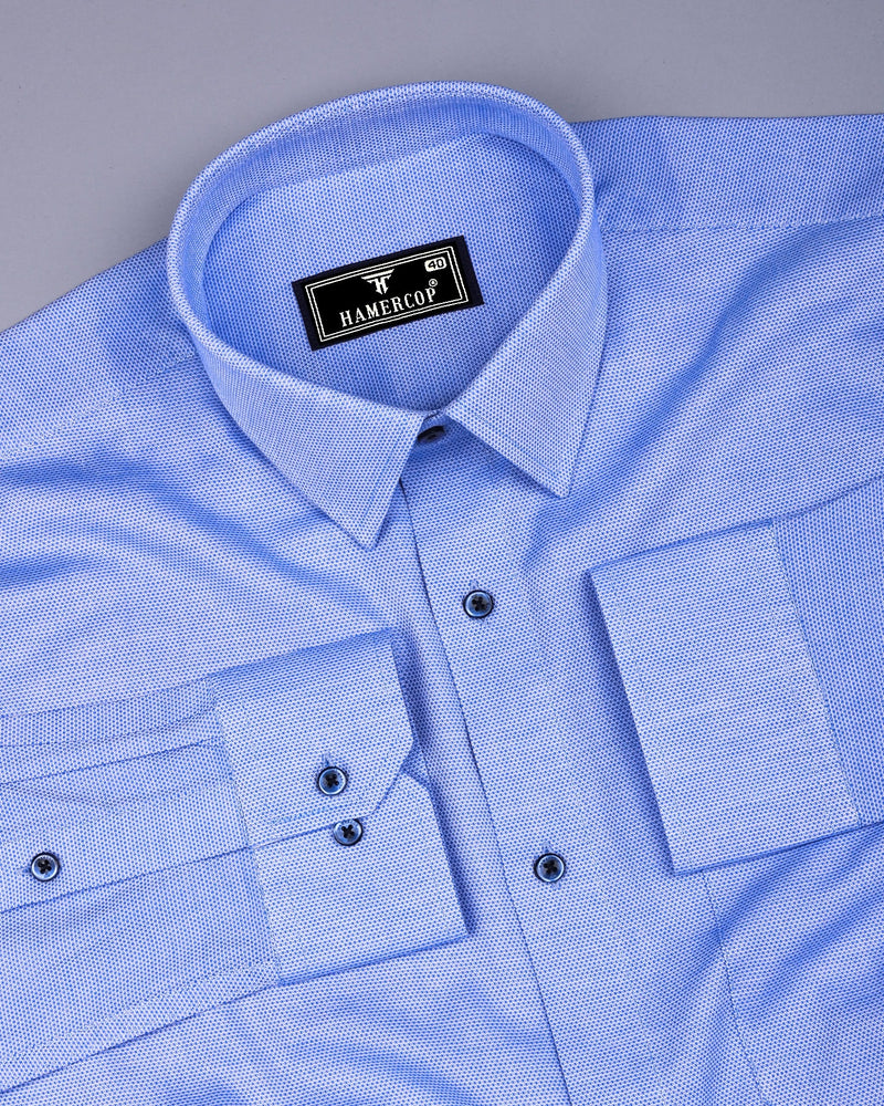 Harrow Blue With White Dobby Textured Cotton Shirt