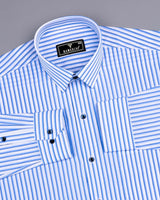 Stoffy Blue With White Stripe Formal Cotton Shirt