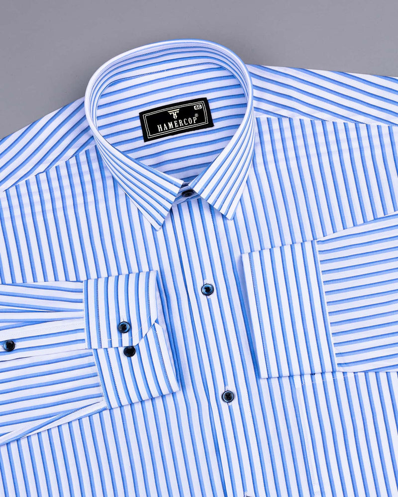 Stoffy Blue With White Stripe Formal Cotton Shirt