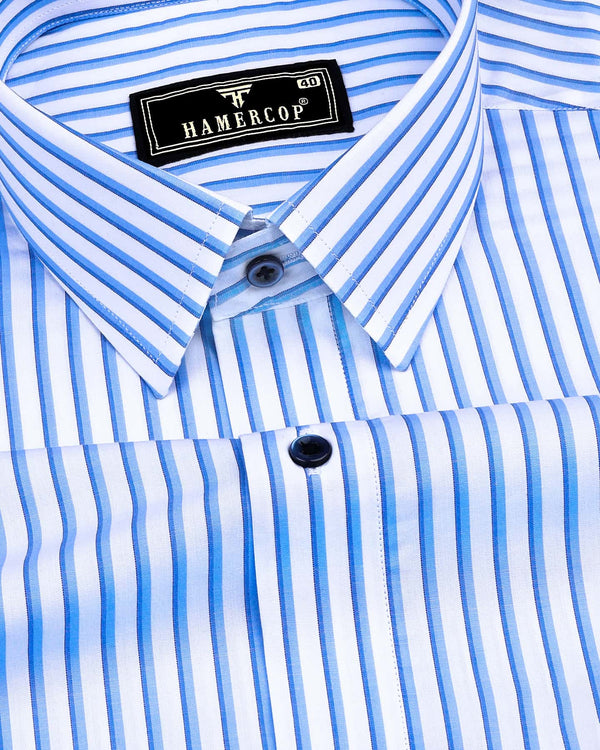 Stoffy Blue With White Stripe Formal Cotton Shirt