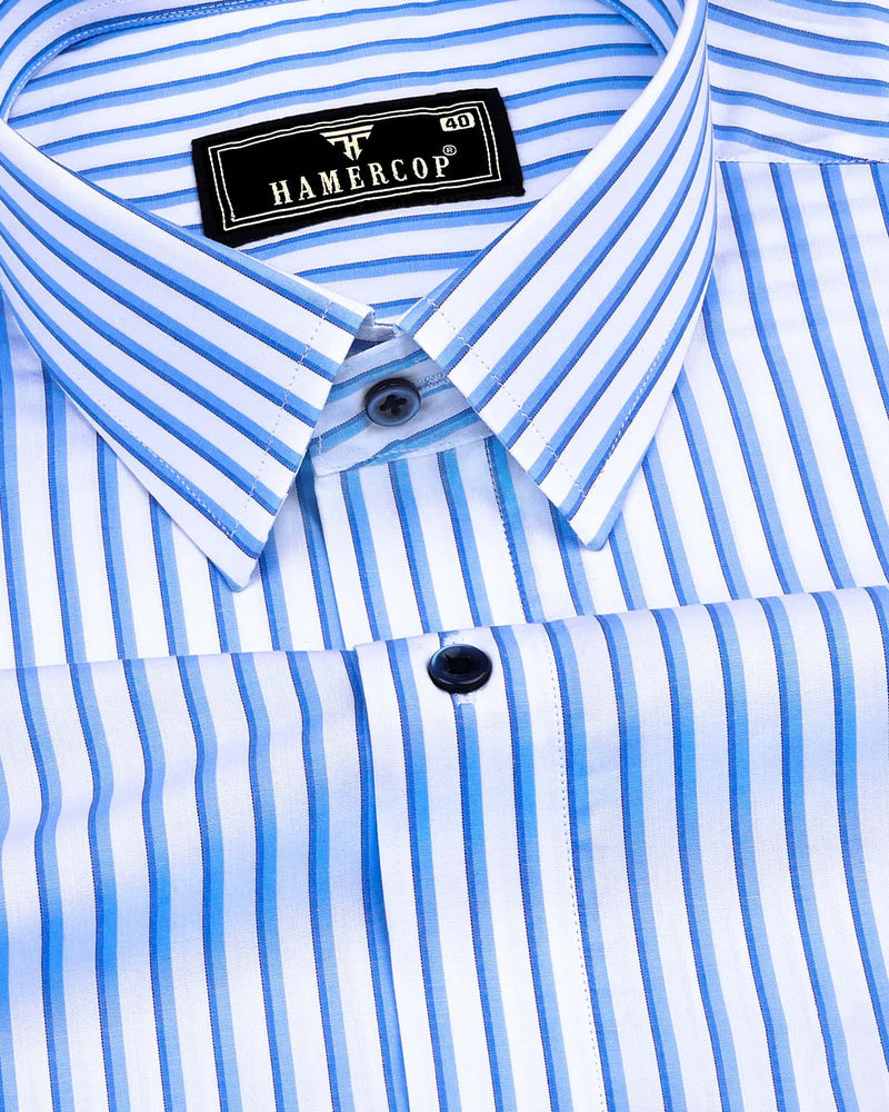 Stoffy Blue With White Stripe Formal Cotton Shirt