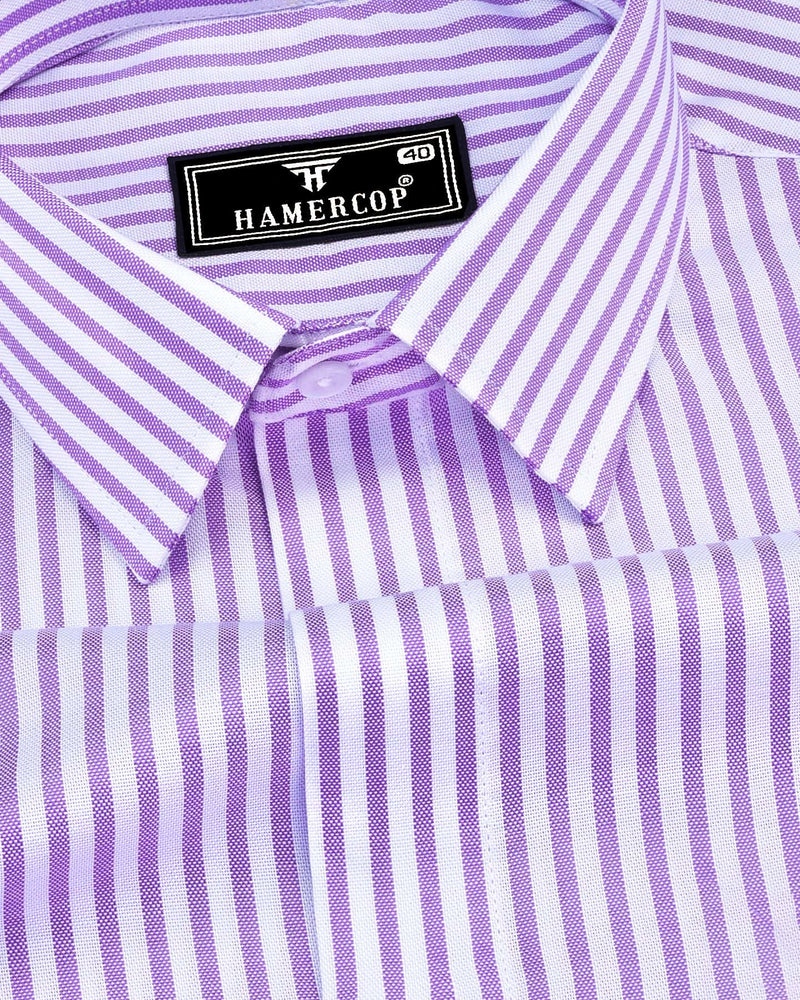 Bordon Purple With White Stripe Oxford Cotton Shirt