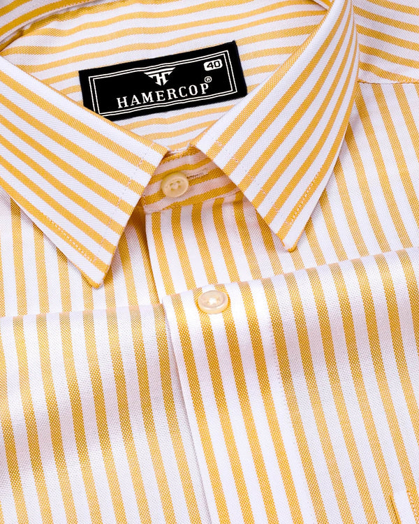 Bordon Yellow With White Stripe Oxford Cotton Shirt