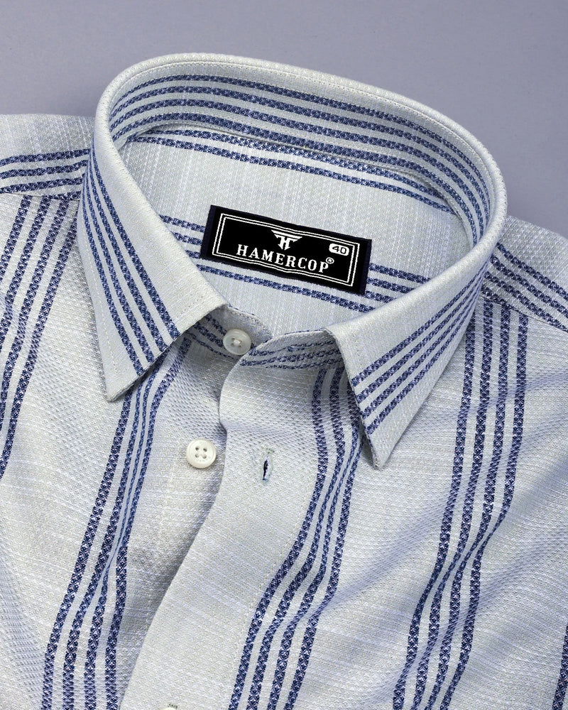 Equador Gray With Blue Dobby Stripe Cotton Shirt