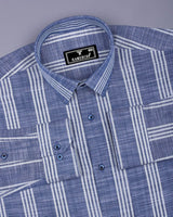 Equador Blue With Gray Dobby Stripe Cotton Shirt