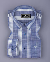 Equador Blue With Gray Dobby Stripe Cotton Shirt