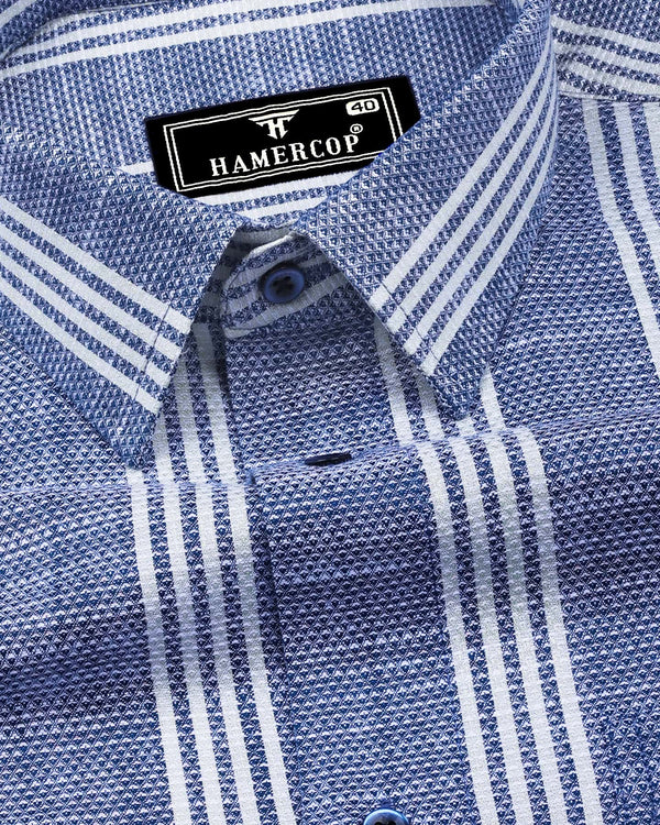 Equador Blue With Gray Dobby Stripe Cotton Shirt