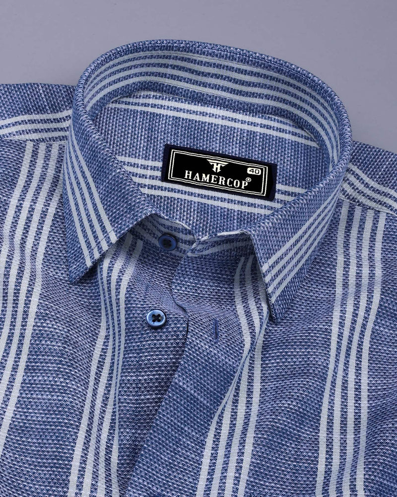 Equador Blue With Gray Dobby Stripe Cotton Shirt