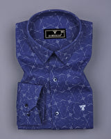 Rodez Ink Blue With White Printed Dobby Cotton Shirt