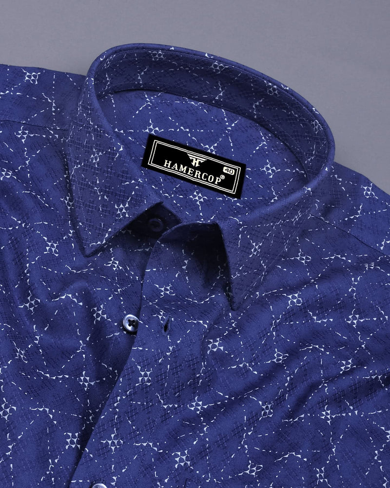 Rodez Ink Blue With White Printed Dobby Cotton Shirt