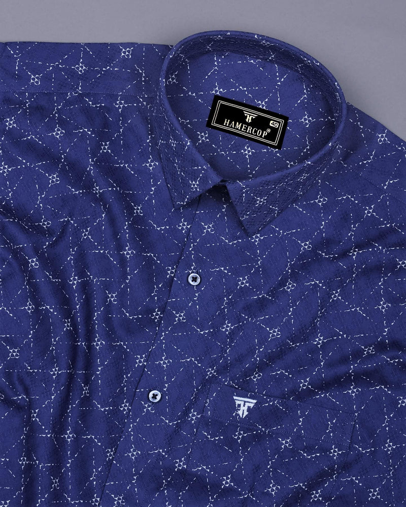 Rodez Ink Blue With White Printed Dobby Cotton Shirt