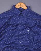 Rodez Ink Blue With White Printed Dobby Cotton Shirt