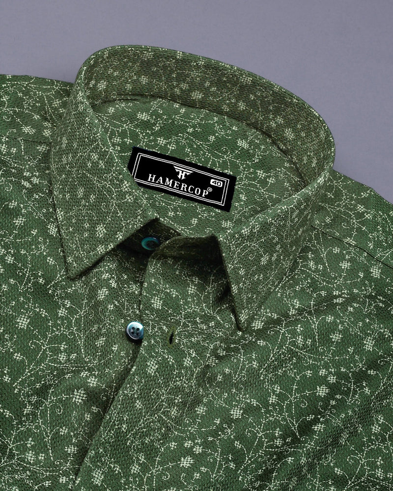 Somnifera Green Wale Printed Premium Dobby Cotton Shirt