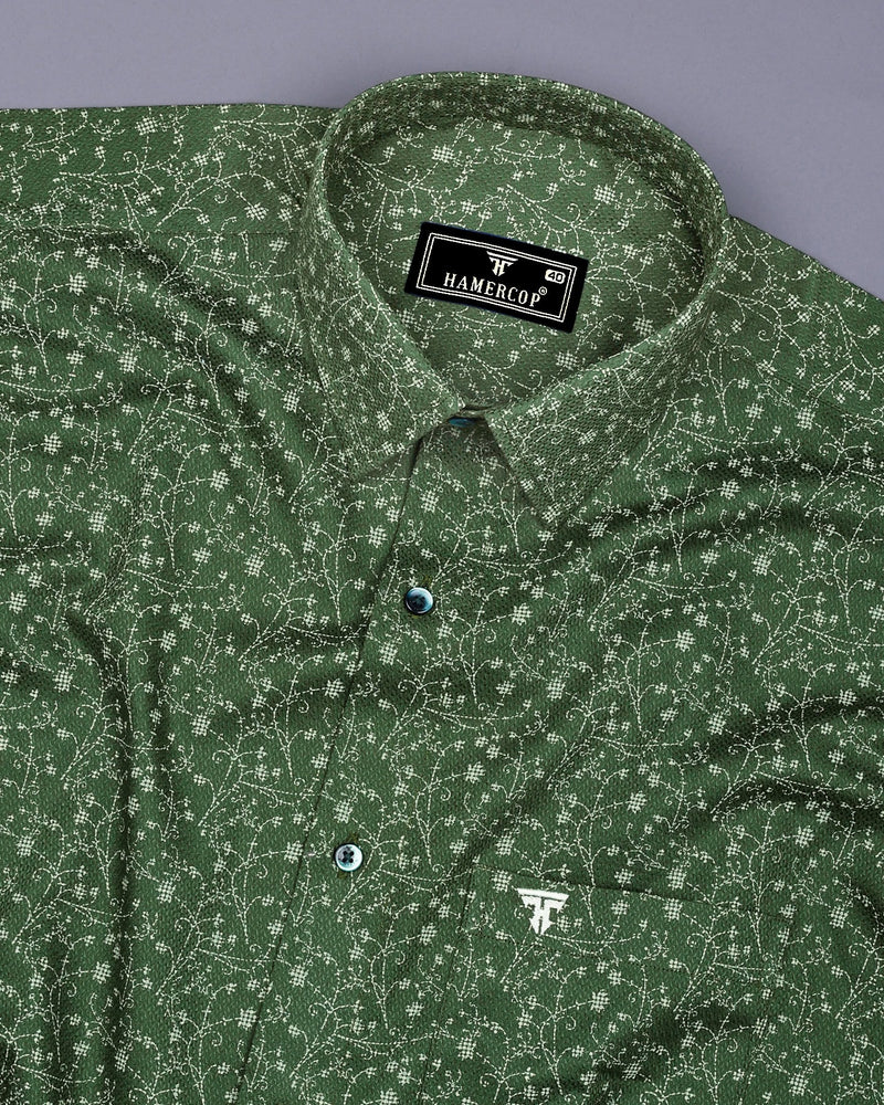 Somnifera Green Wale Printed Premium Dobby Cotton Shirt