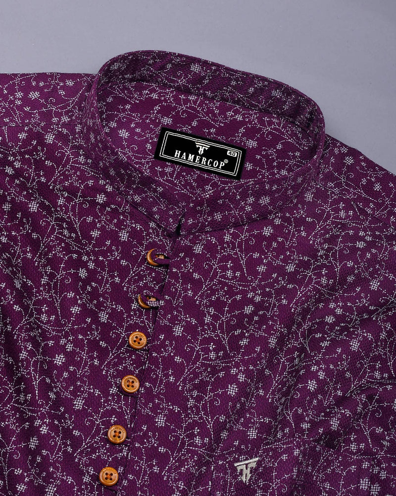 Somnifera Purple Wale Printed Dobby Cotton Shirt Style Kurta