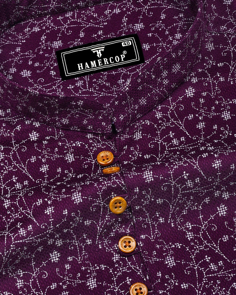 Somnifera Purple Wale Printed Dobby Cotton Shirt Style Kurta