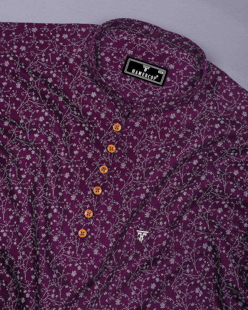 Somnifera Purple Wale Printed Dobby Cotton Shirt Style Kurta