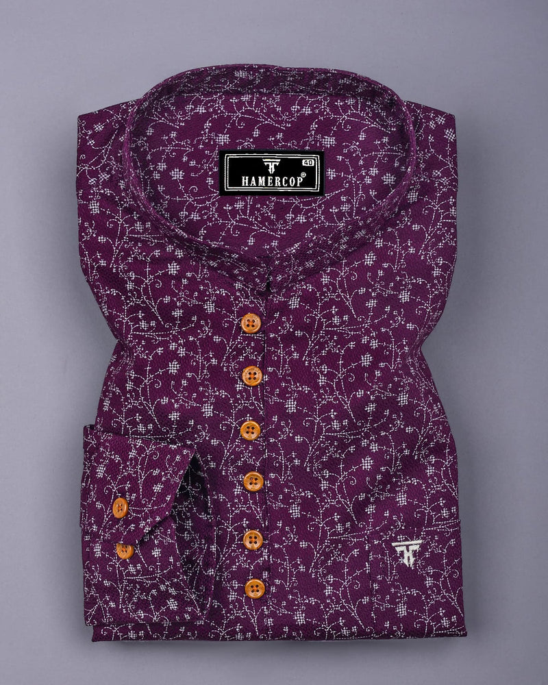 Somnifera Purple Wale Printed Dobby Cotton Shirt Style Kurta