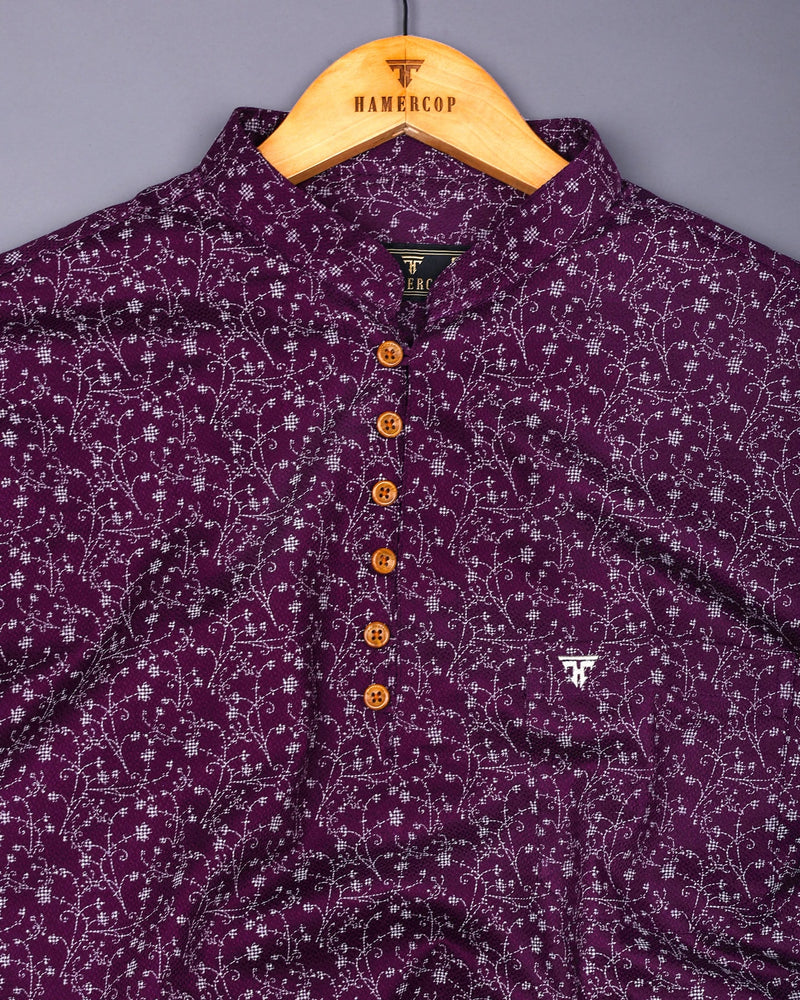 Somnifera Purple Wale Printed Dobby Cotton Shirt Style Kurta