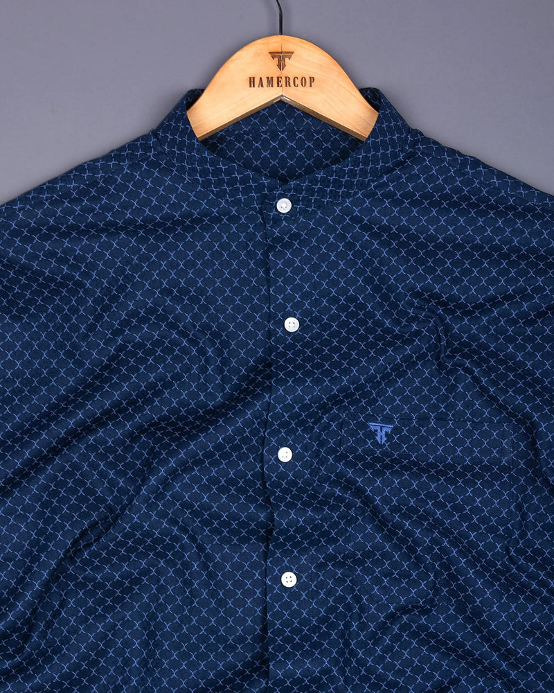 Poissy NavyBlue Printed Amsler Linen Cotton Shirt