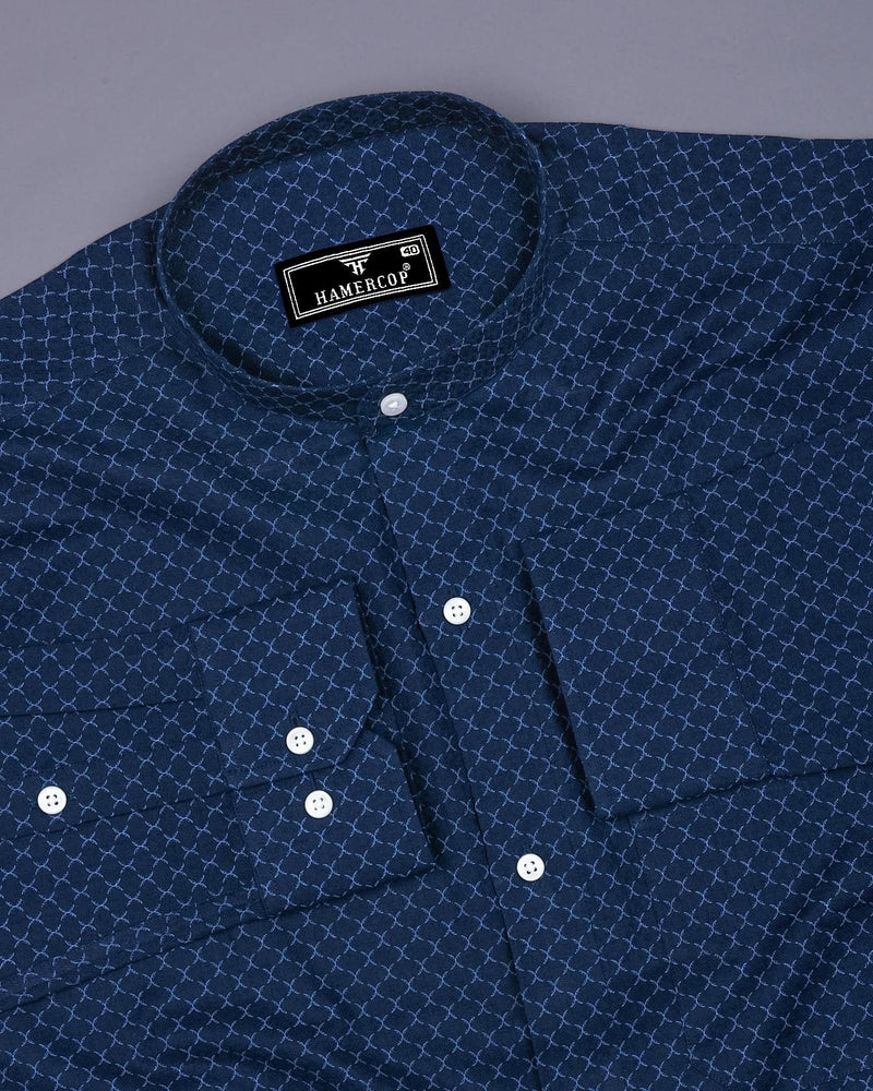 Poissy NavyBlue Printed Amsler Linen Cotton Shirt