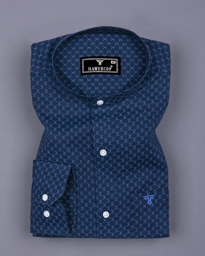 Poissy NavyBlue Printed Amsler Linen Cotton Shirt