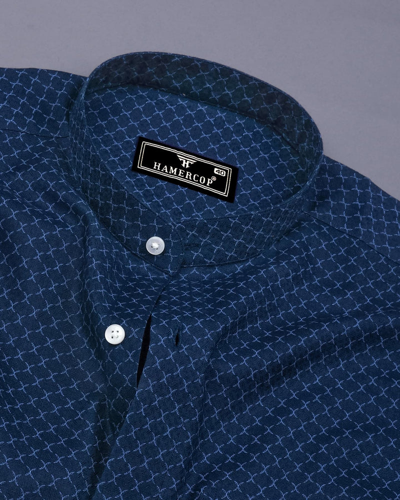 Poissy NavyBlue Printed Amsler Linen Cotton Shirt