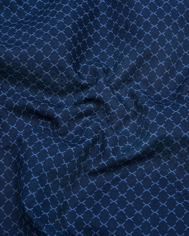 Poissy NavyBlue Printed Amsler Linen Cotton Shirt