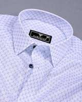 Poissy Blue With White Printed Amsler Linen Cotton Shirt