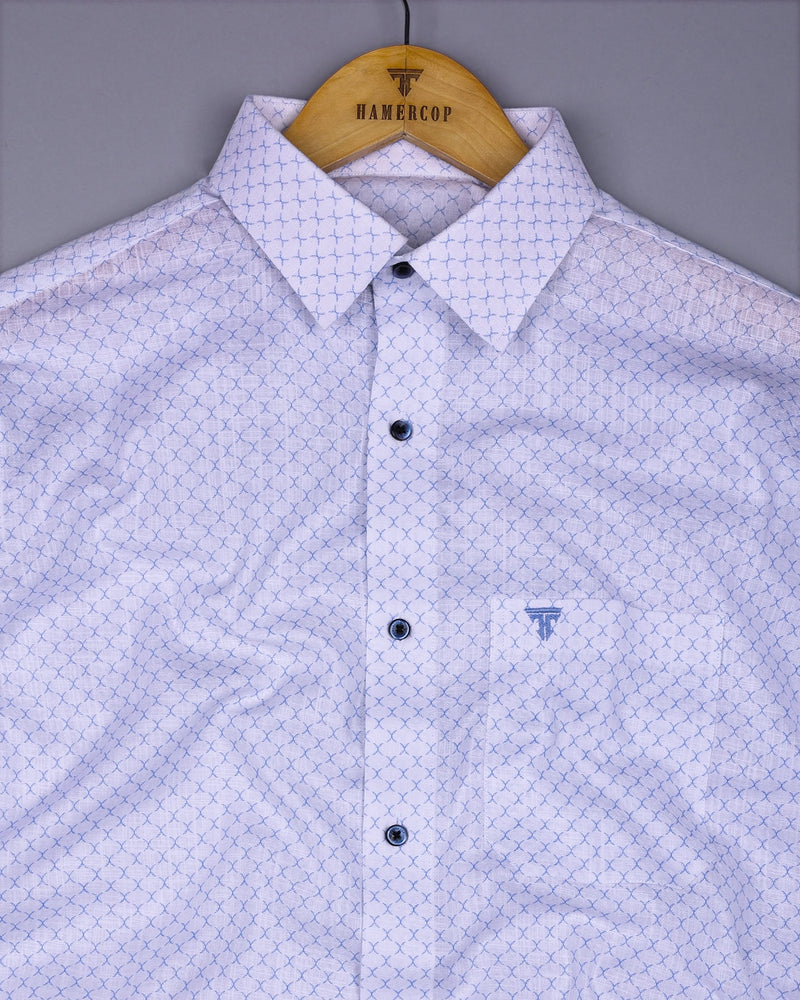 Poissy Blue With White Printed Amsler Linen Cotton Shirt