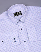 Poissy Blue With White Printed Amsler Linen Cotton Shirt