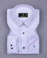 Poissy Blue With White Printed Amsler Linen Cotton Shirt