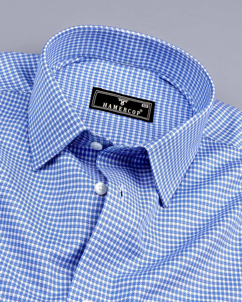 Canton Blue With White Houndstooth Premium Giza Shirt