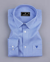 Canton Blue With White Houndstooth Premium Giza Shirt