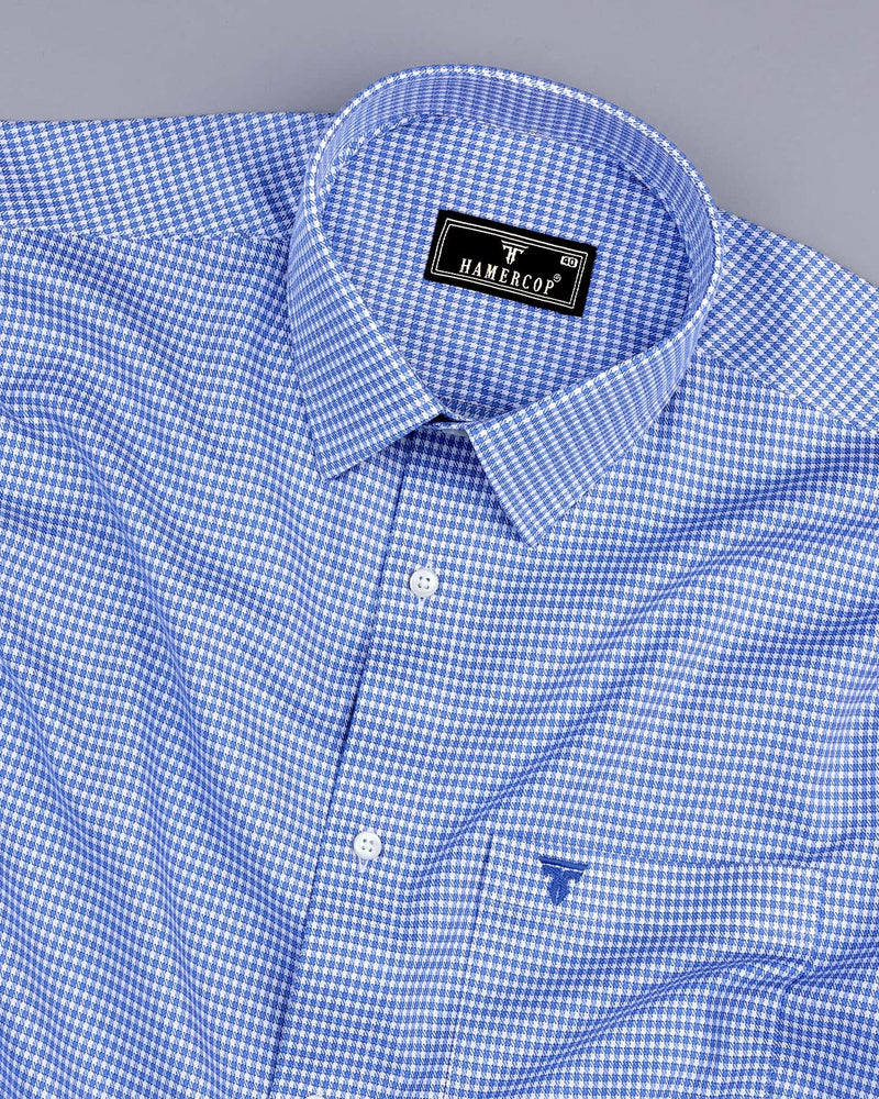 Canton Blue With White Houndstooth Premium Giza Shirt