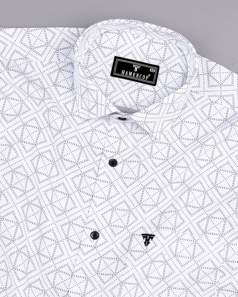 Carnate White With Black Printed Dobby Cotton Shirt