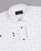 Carnate White With Black Printed Dobby Cotton Shirt