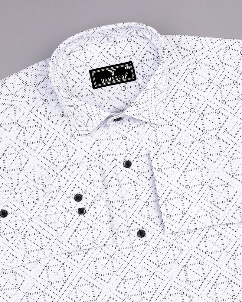 Carnate White With Black Printed Dobby Cotton Shirt