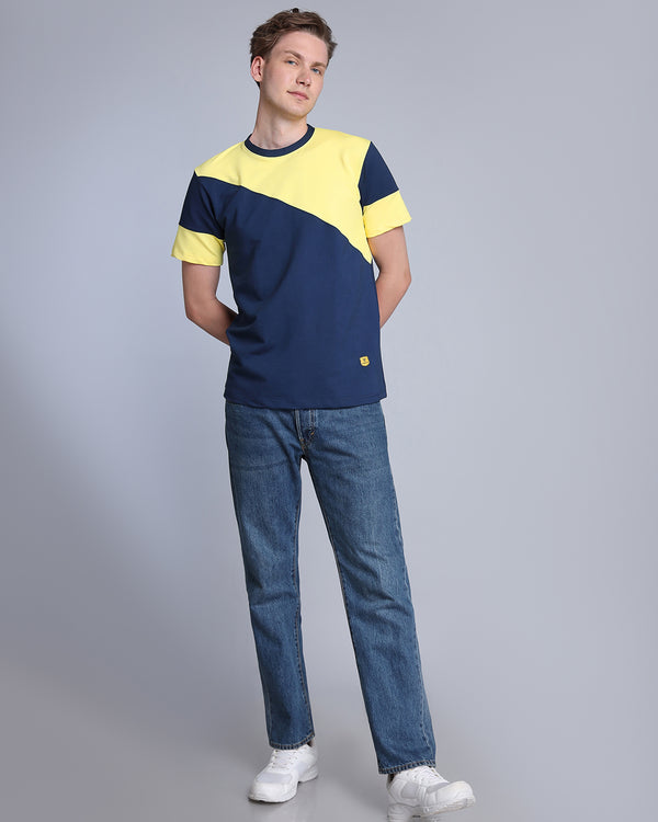 Lemon Yellow With NavyBlue Pique Pima Designer T-Shirt