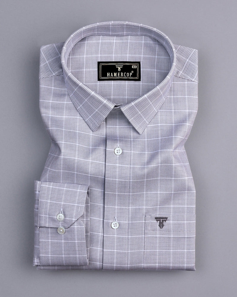 Claxton Gray With White Check Premium Giza Shirt