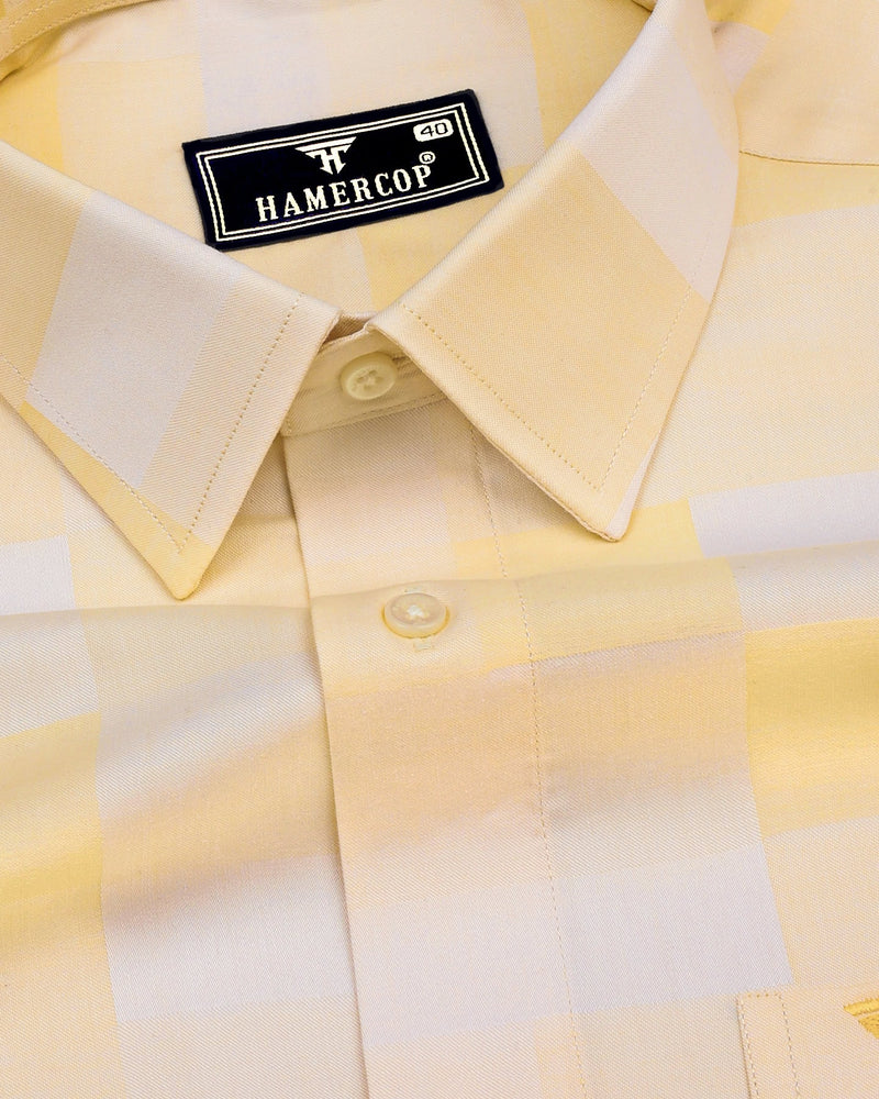 Cadiz Yellow Broad Jacquard Check Premium Giza Shirt