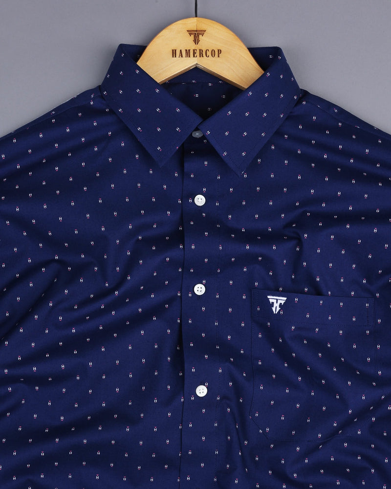 Hemlock Blue With White Poplin Printed Cotton Shirt