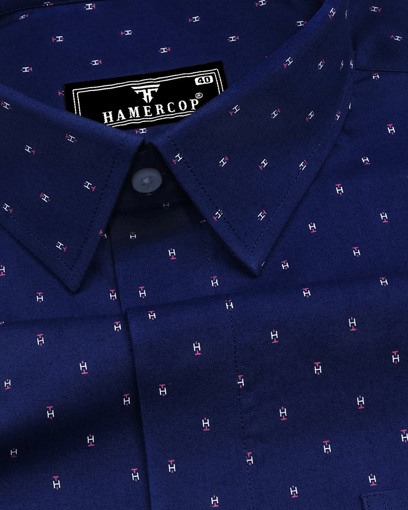 Hemlock Blue With White Poplin Printed Cotton Shirt