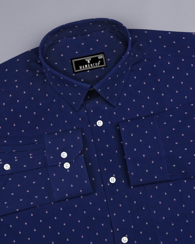 Hemlock Blue With White Poplin Printed Cotton Shirt