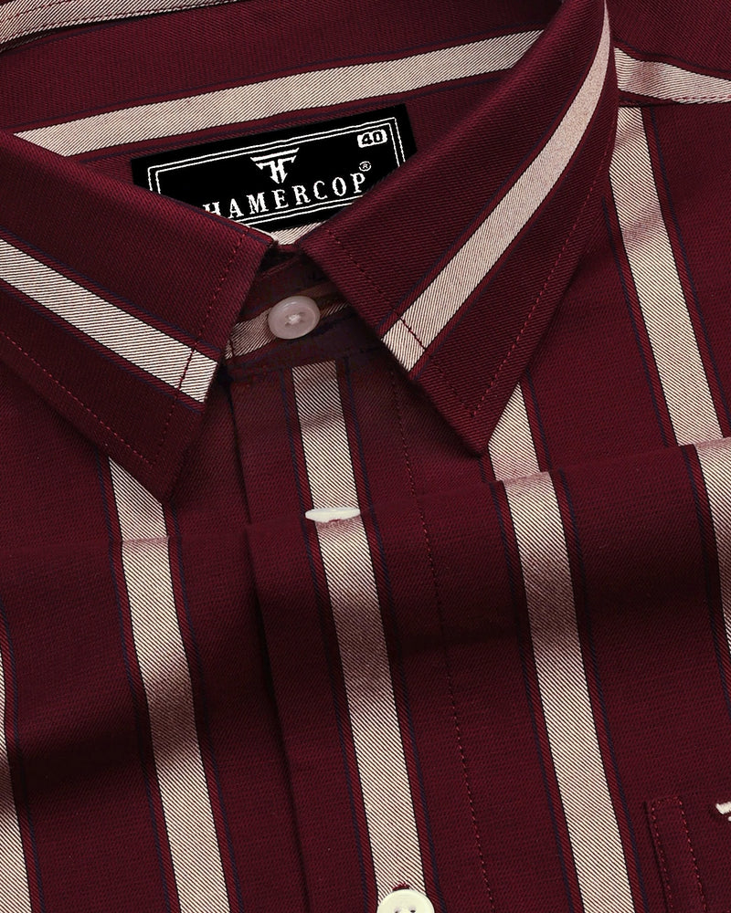 Beet Maroon With Cream Twill Stripe Cotton Shirt