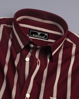 Beet Maroon With Cream Twill Stripe Cotton Shirt