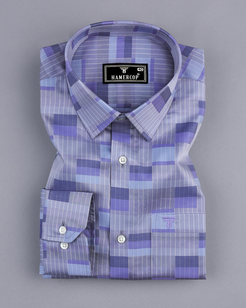 Buzet Gray With Blue Check Premium Giza Shirt