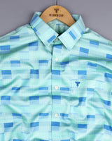 Buzet Aqua With Blue Check Premium Giza Shirt