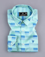 Buzet Aqua With Blue Check Premium Giza Shirt