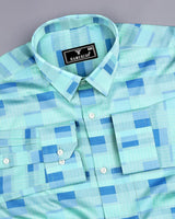 Buzet Aqua With Blue Check Premium Giza Shirt